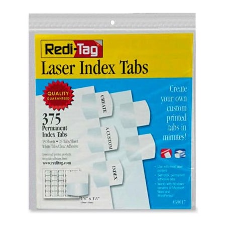 Redi-Tag Laser Index Tab/Blank, 375 Tabs, White/White